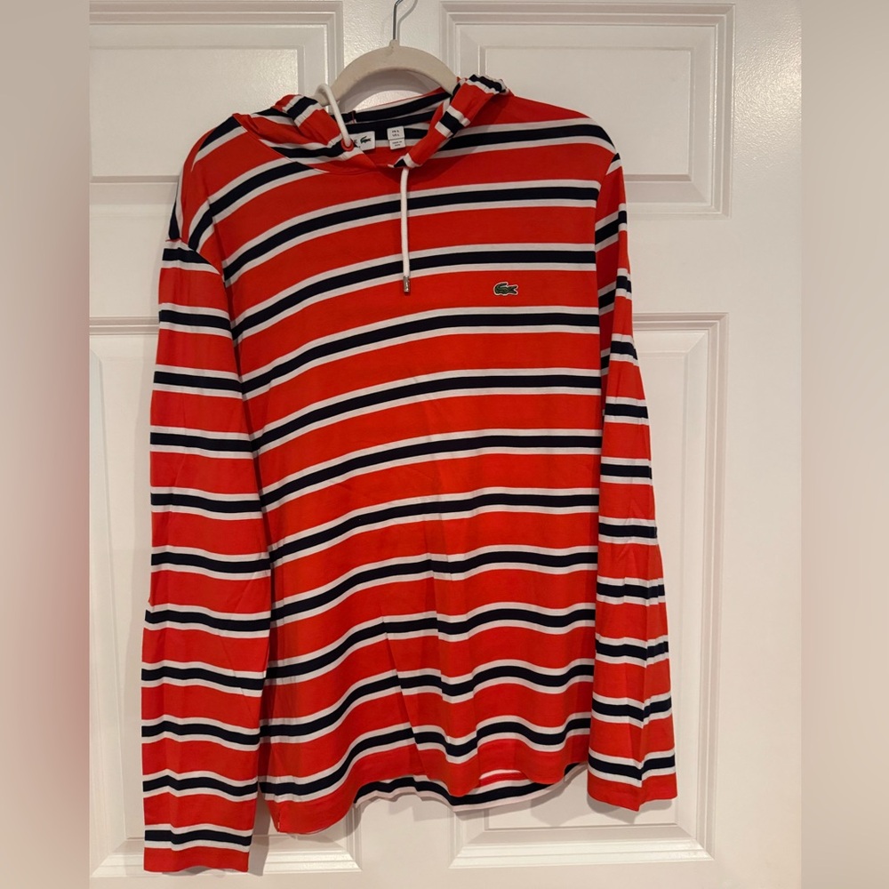 Lacoste Red and Black Striped Hoodie